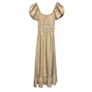 NWT Sim & Sam Tan Linen Blend Tiered Midi Dress Sz XS Boho Prairie Cottagecore